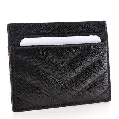 Saint Laurent Grain De Poudre Matelasse Chevron Monogram Credit Card Case Black 3 of 7