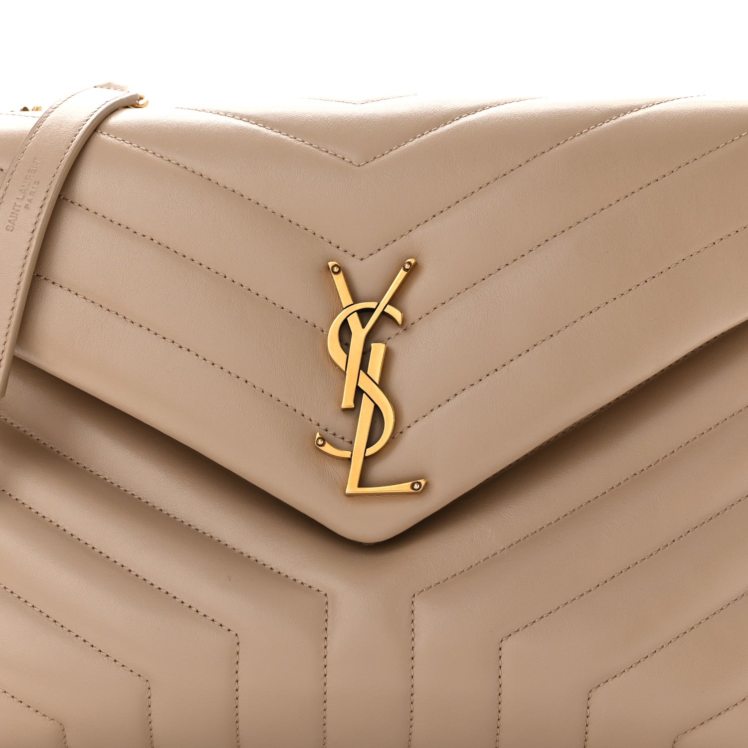 Saint Laurent Calfskin Y Quilted Monogram Medium Loulou Chain Satchel Dark Beige 8 of 10