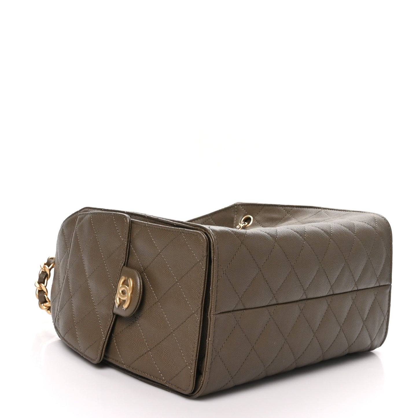 Caviar Quilted Small Chanel 25 Handbag Dark Khaki