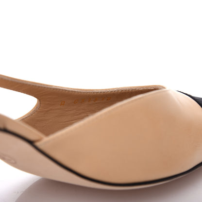 Chanel Goatskin Grosgrain Cap Toe CC Slingback Pumps 38.5 Beige Black 10 of 11