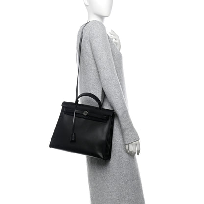 Hermes Toile H Berline Vache Hunter Herbag Zip PM 31 Black Ecru 2 of 15