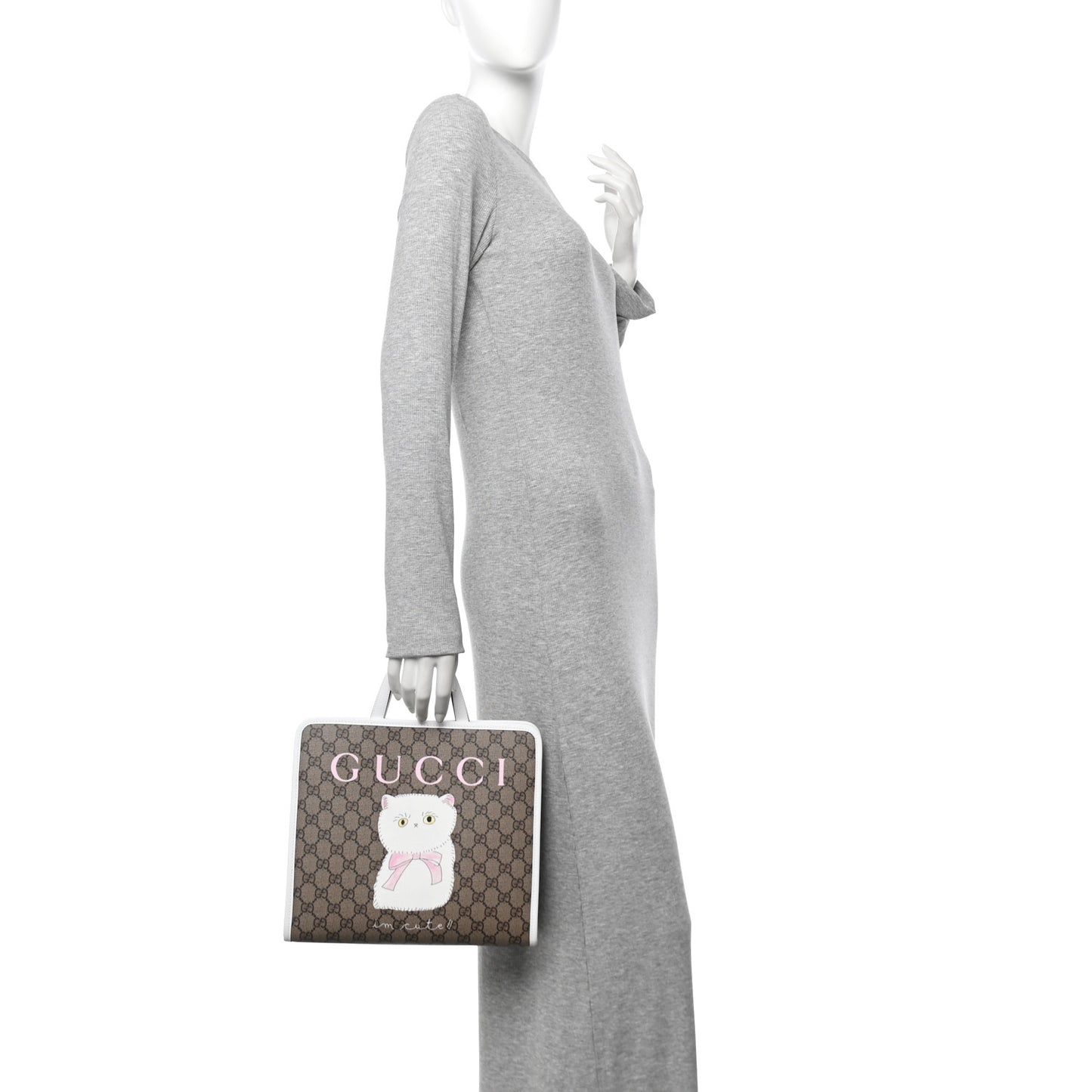 GG Supreme Monogram Cat Childrens Tote Beige Ebony White