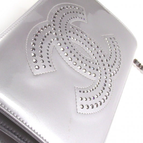 Chanel Patent Rhinestone Strass Wallet On Chain Gray 7 of 12