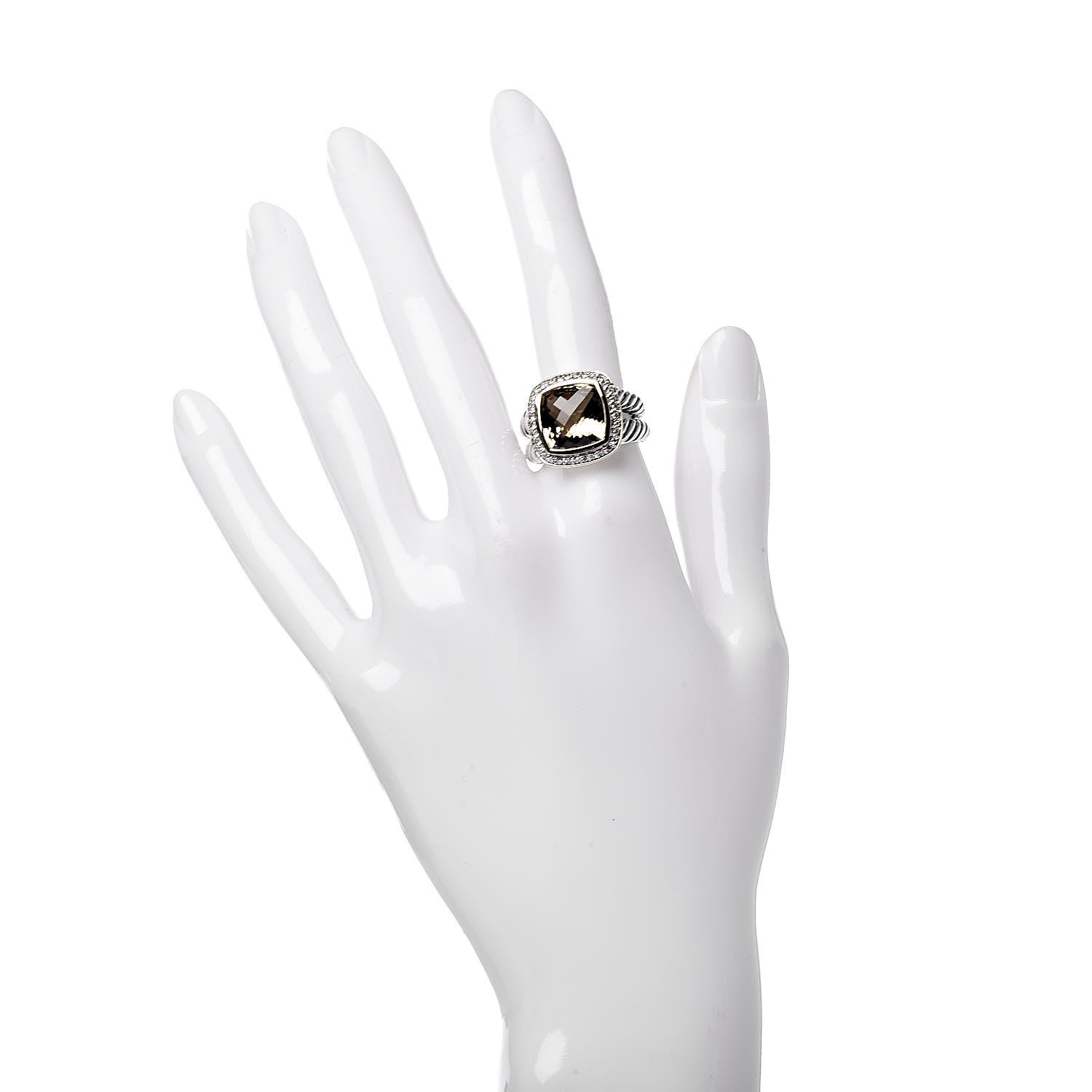 David Yurman Sterling Silver 18K Yellow Gold Diamond Lemon Quartz 11mm Albion Ring 54 7 2 of 6