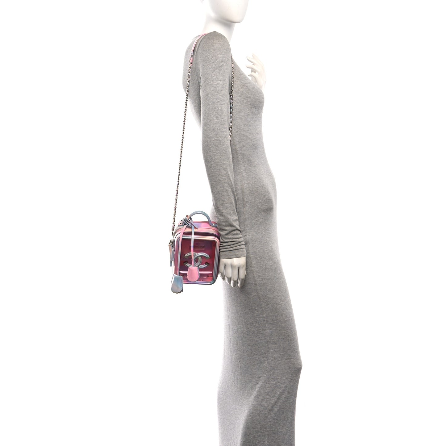PVC Patent Calfskin Patent Lambskin Vertical Vanity Case Pink