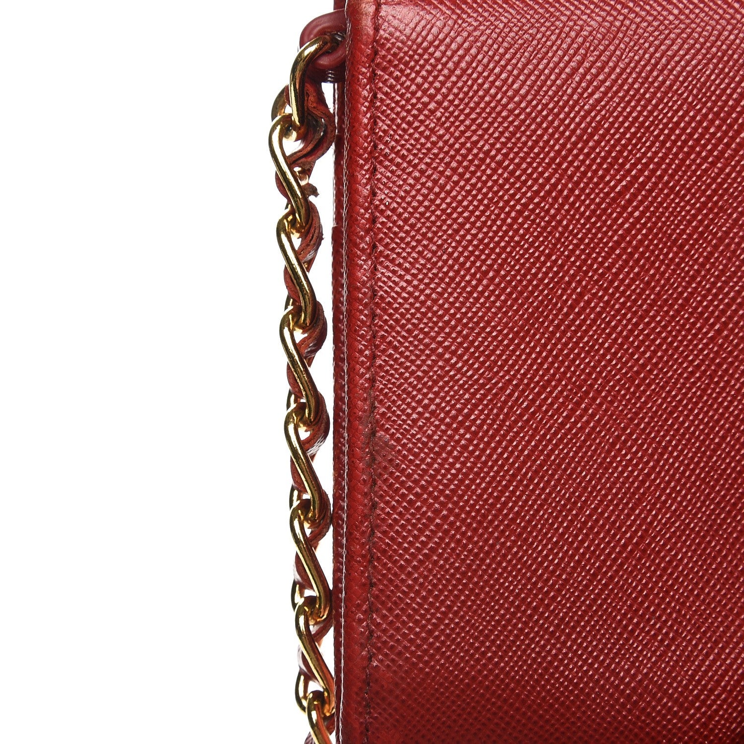 Prada Saffiano Metal Oro Chain Wallet Fuoco 9 of 15