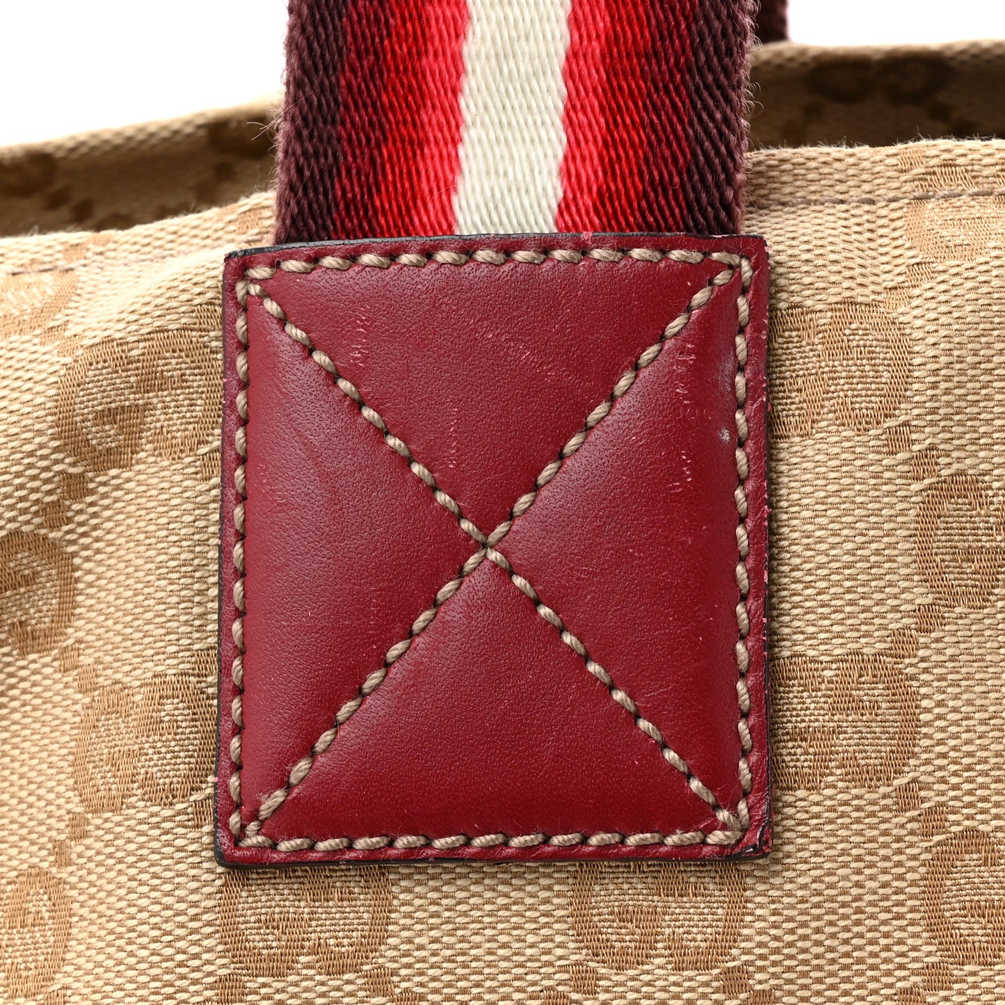 GG Monogram Large Web Handle Bucket Tote Red