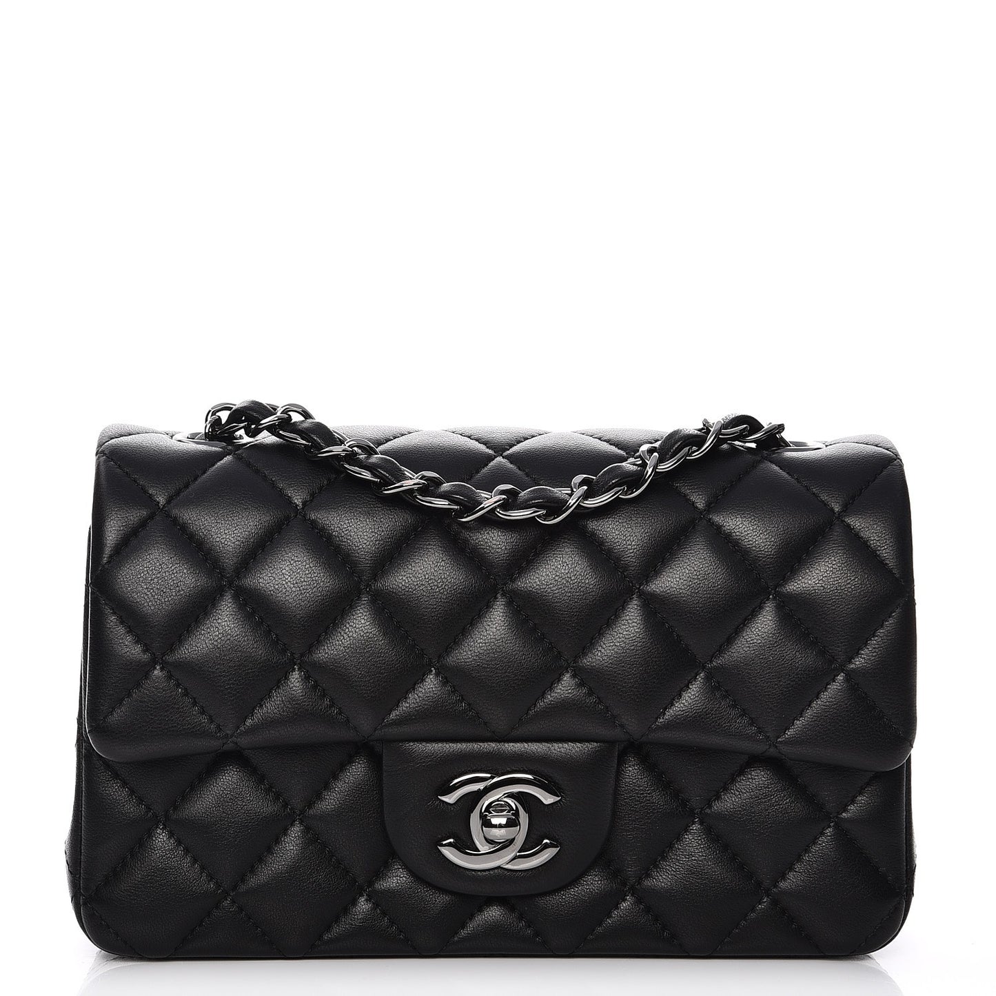 Lambskin Quilted Mini Rectangular Flap Black