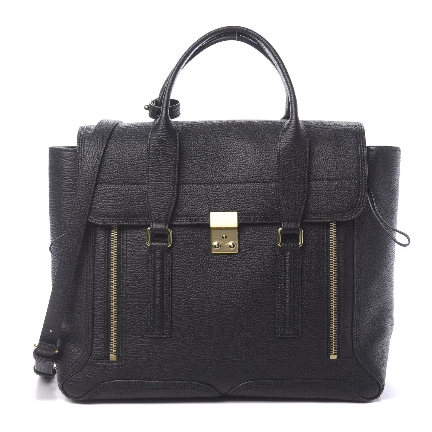 3.1 Textured Calfskin Large Pashli Satchel Black
