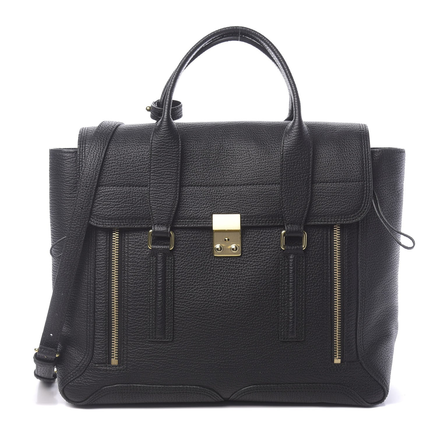 3.1 Phillip Lim 3.1 Textured Calfskin Large Pashli Satchel Black 1 of 12