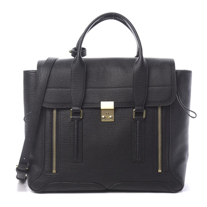 3.1 Phillip Lim 3.1 Textured Calfskin Large Pashli Satchel Black 1 of 12