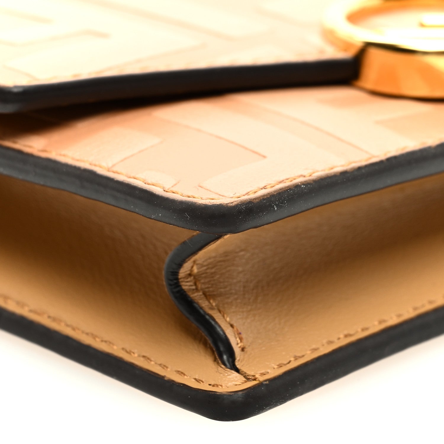 Fendi Vitello Termolagoon F is Fendi FF 1974 Embossed Geometric Flap Wallet On Chain Miele Scuro 9 of 10