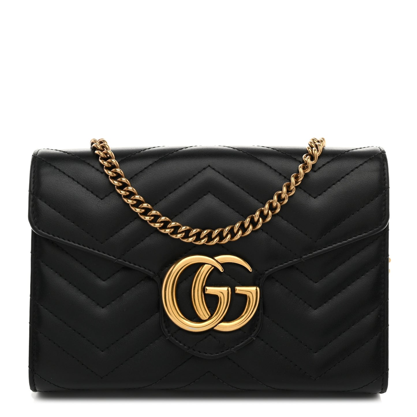 Calfskin Matelasse GG Marmont Chain Wallet Black