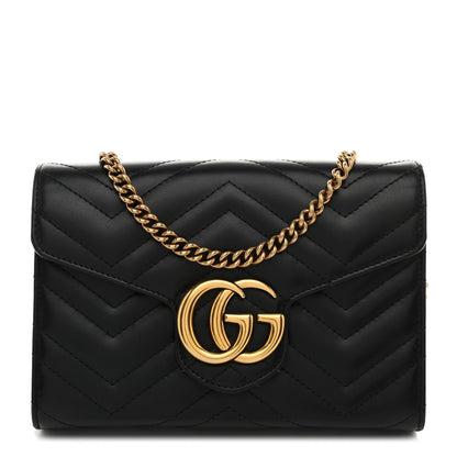 Gucci Calfskin Matelasse GG Marmont Chain Wallet Black 1 of 10