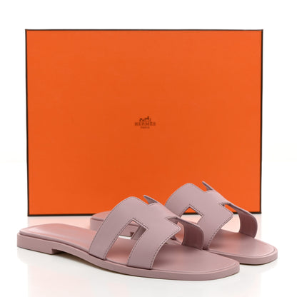 Hermes Box Calfskin Oran Sandals 37 Rose Cancan 9 of 9