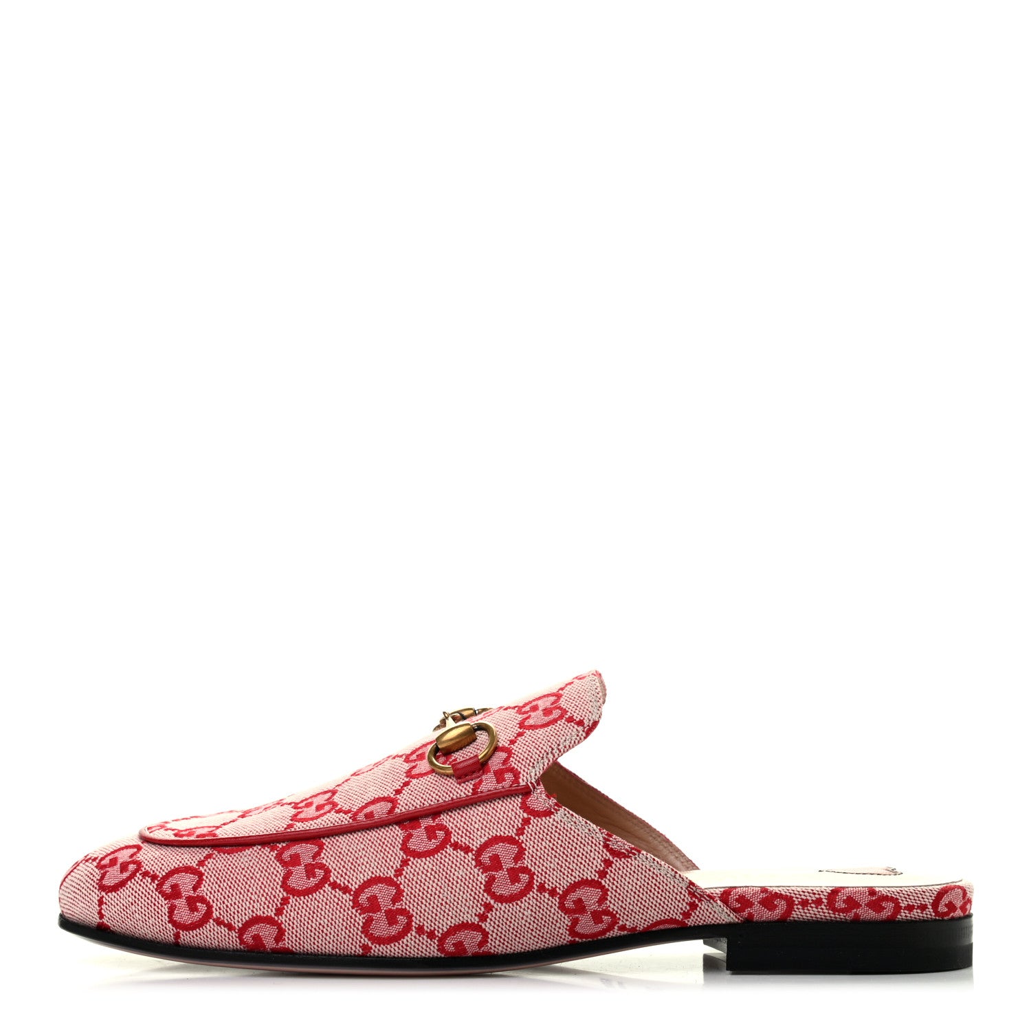 Gucci Canvas GG Monogram Horsebit Womens Princetown Slippers 36.5 Gardenia Hibiscus Red 1 of 7