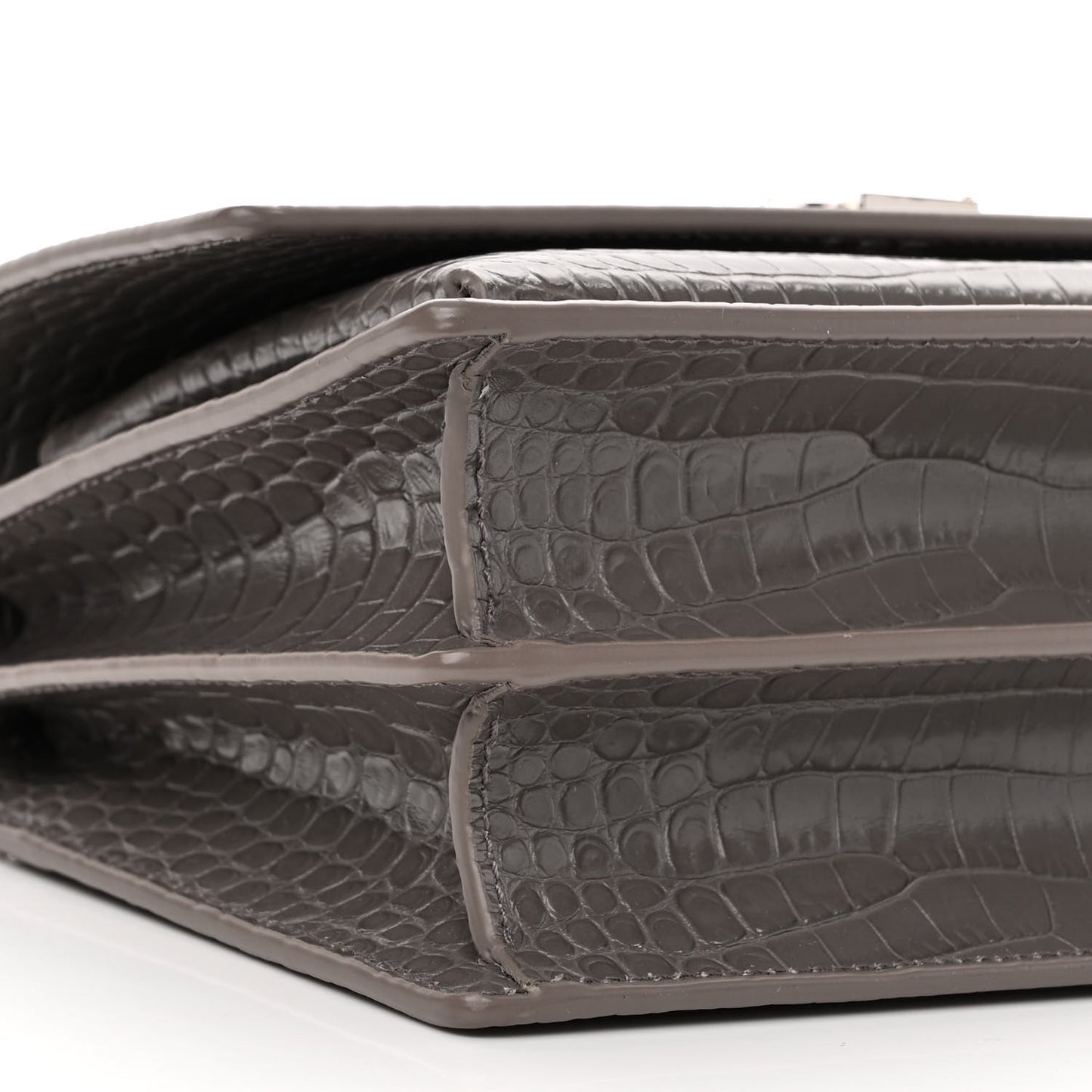 Calfskin Crocodile Embossed Medium Monogram Sunset Fog