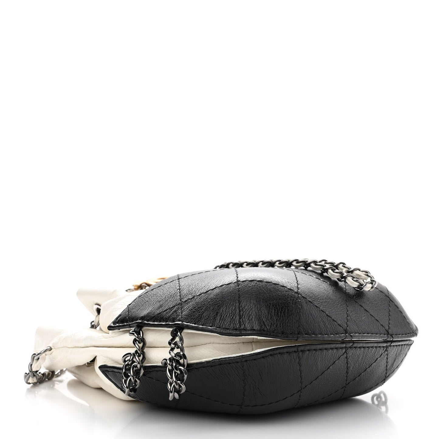 Aged Calfskin Quilted Small Gabrielle Bucket White Black