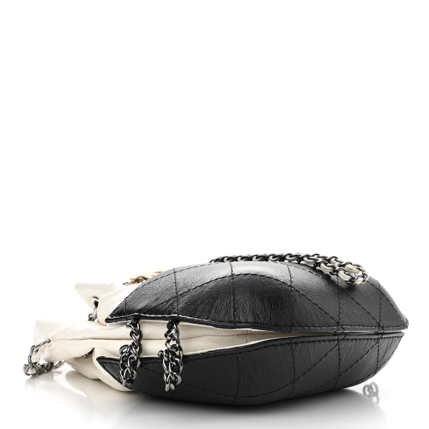 Chanel Aged Calfskin Quilted Small Gabrielle Bucket White Black 4 of 10