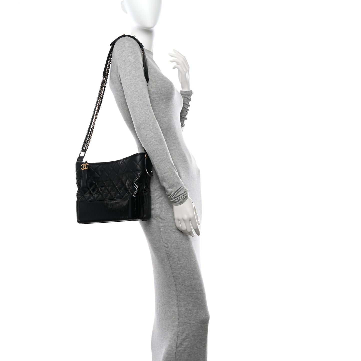 Patent Goatskin Quilted Medium Gabrielle Hobo Black