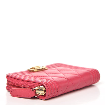 Chanel Lambskin Quilted Boy Zip Around Coin Purse Wallet Fuchsia 4 of 7