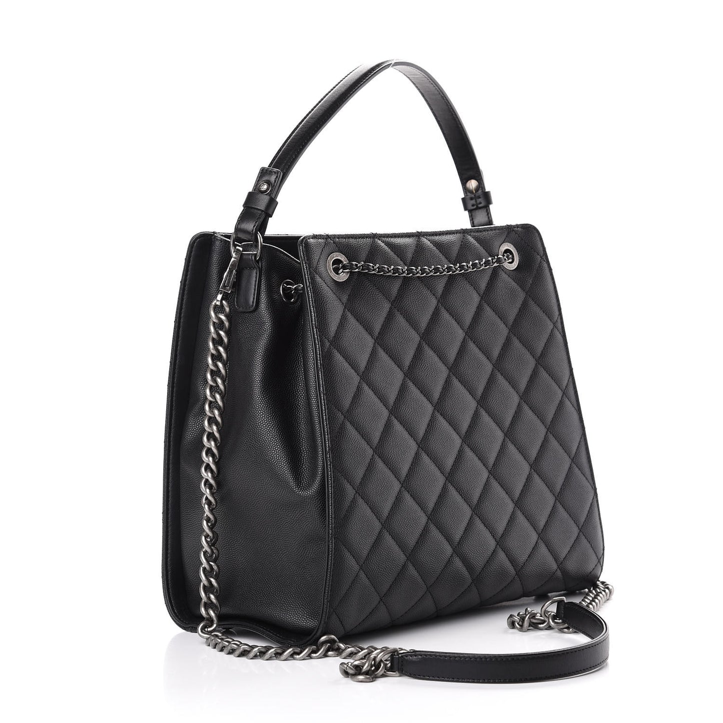 Caviar Quilted Medium CC Bucket Bag Black
