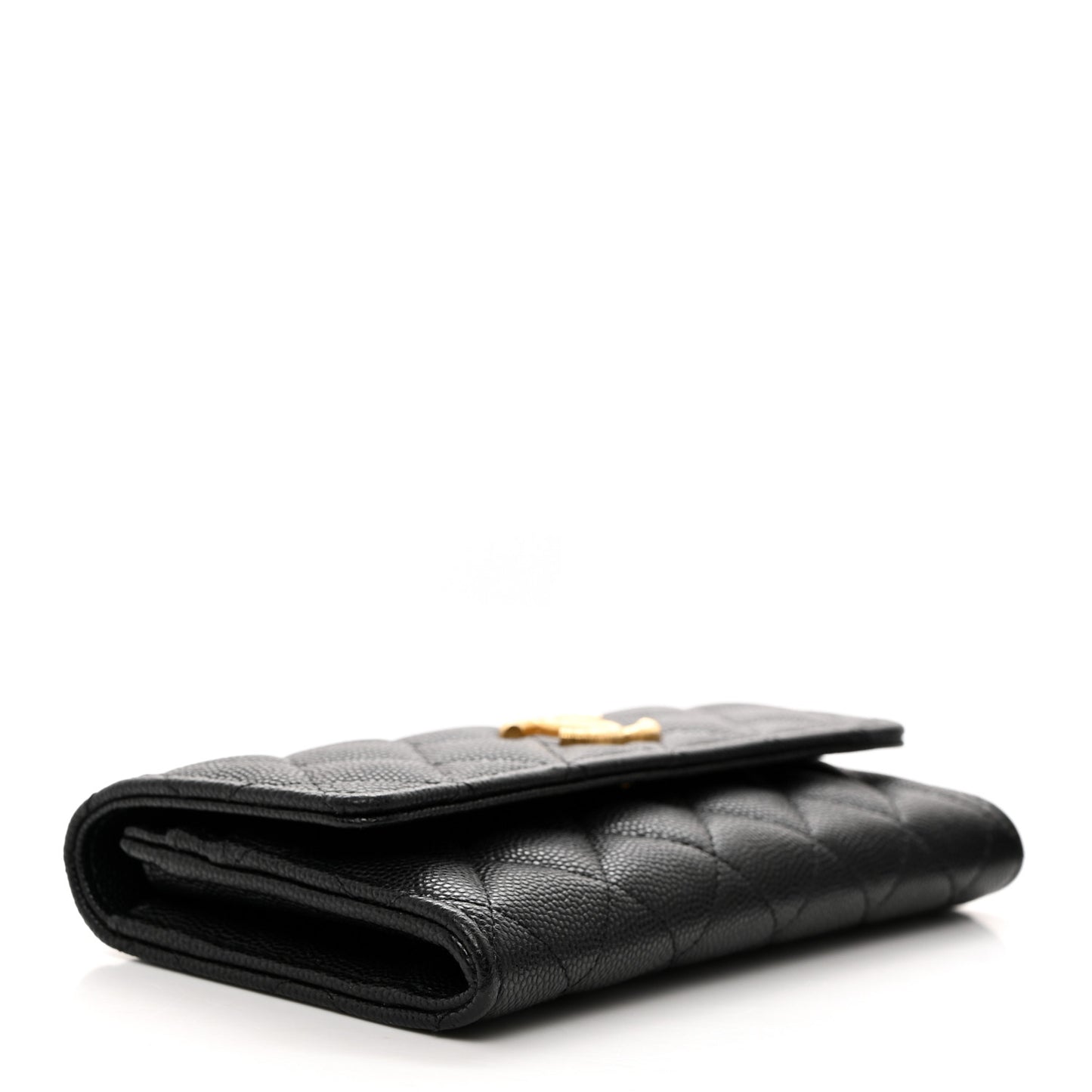 Caviar Quilted Textured CC Flap Wallet Black