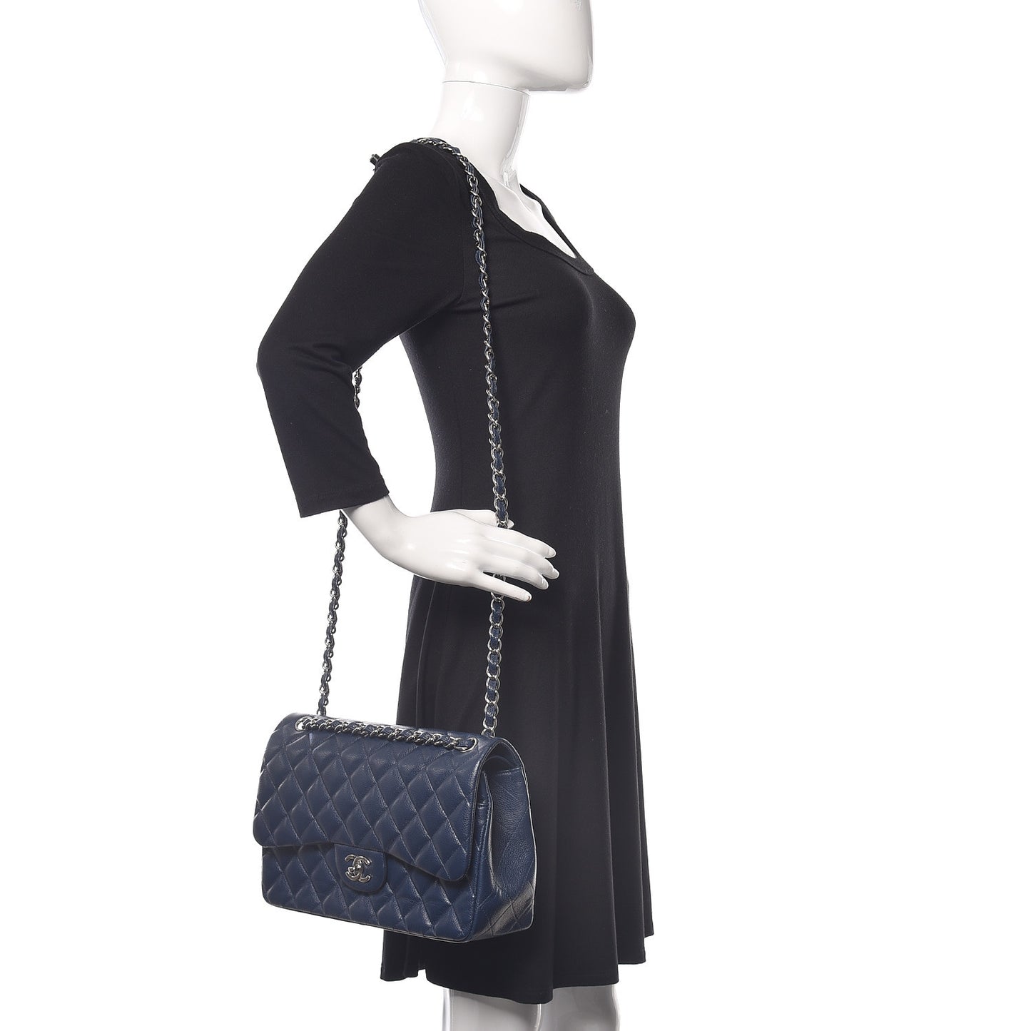 Caviar Quilted Jumbo Double Flap Navy