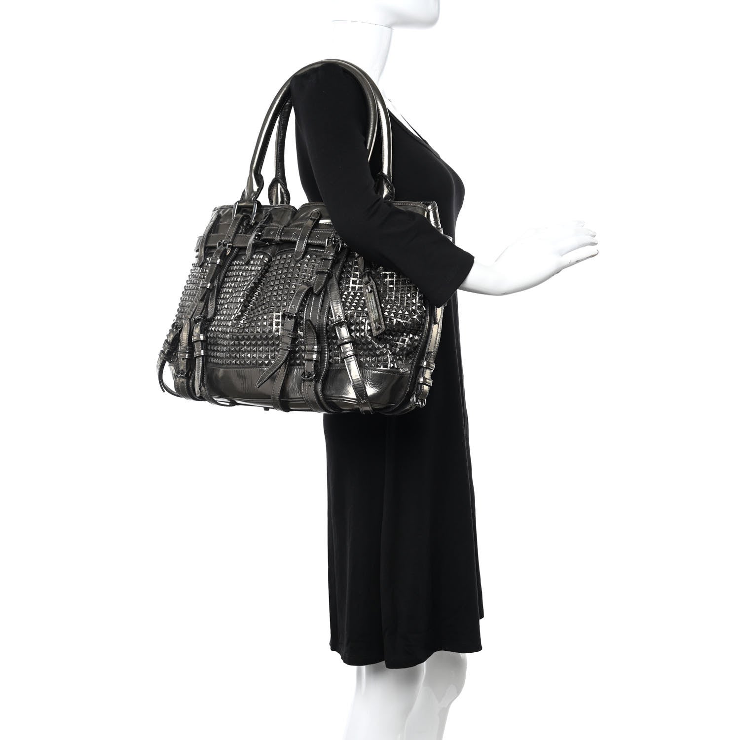 Burberry Metallic Patent Studded Rowan Pewter 2 of 13