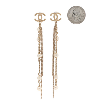 Chanel Glass Pearl CC Long Drop Earrings Gold 2 of 4
