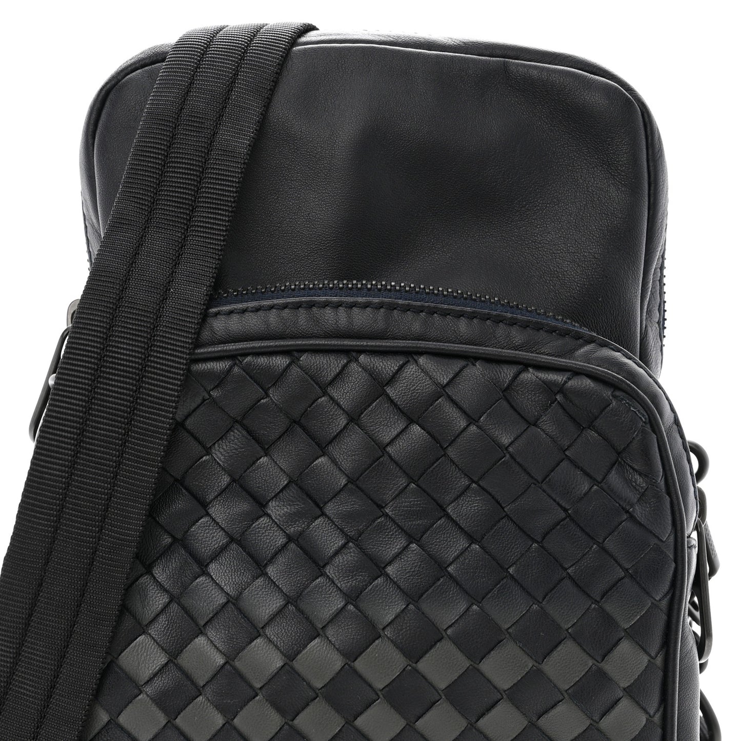Nappa Intrecciato Crossbody Pouch Navy Black