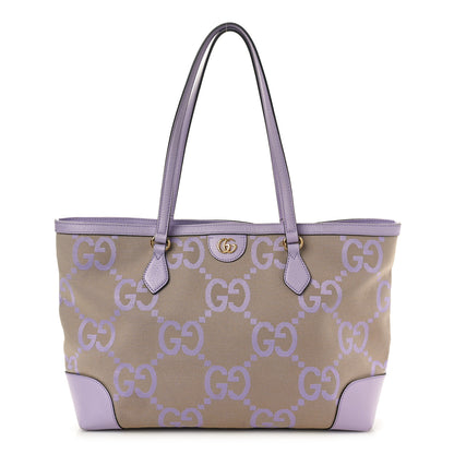 Gucci Monogram Jumbo GG Textured Dollar Calfskin Medium Ophidia Shopping Tote Beige Lapis 1 of 11