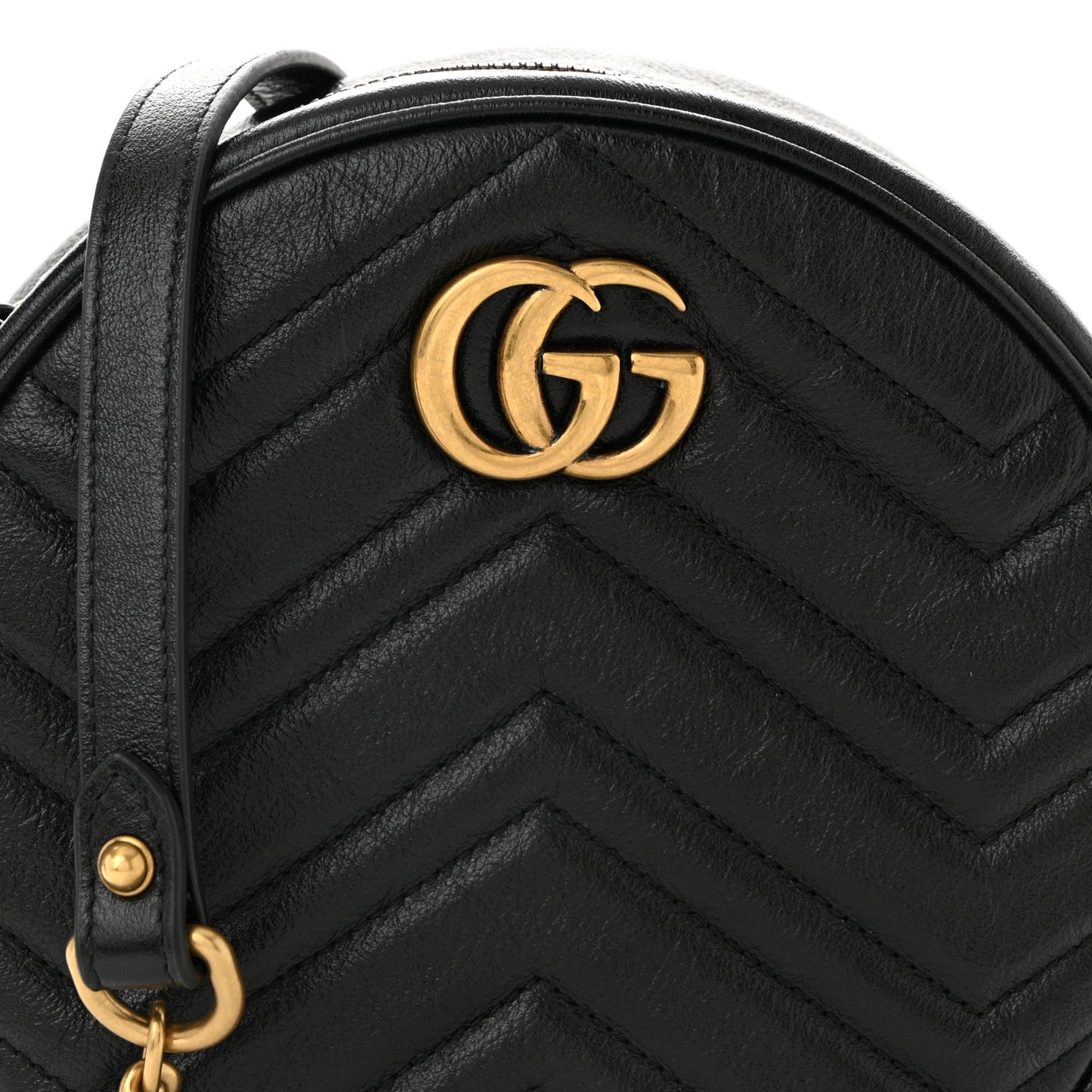 Azalea Calfskin Matelasse Heart Mini GG Marmont Round Shoulder Bag Black