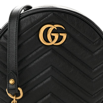 Gucci Azalea Calfskin Matelasse Heart Mini GG Marmont Round Shoulder Bag Black 8 of 10