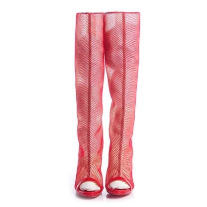 Christian Louboutin Fishnet Alta Dentelle 120 Boots 40 Red 2 of 6