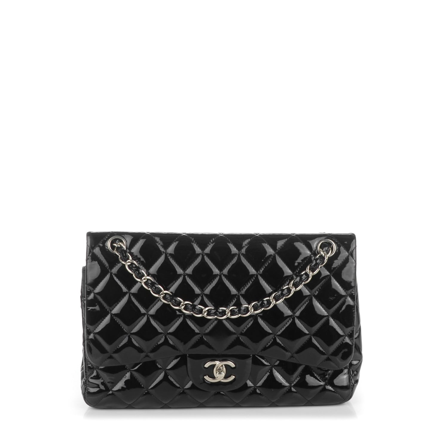Patent Quilted Jumbo Double Flap Black