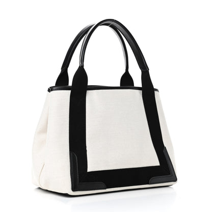 Balenciaga Cotton Canvas Satin Calfskin S Navy Cabas Natural Black 2 of 4