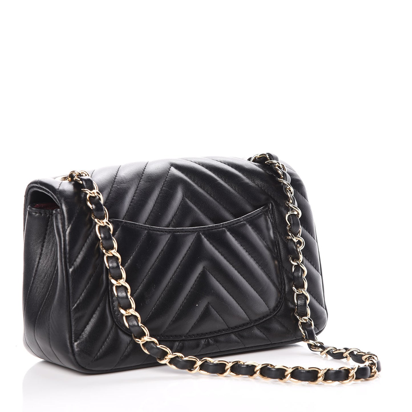 Lambskin Chevron Quilted Mini Rectangular Flap Black