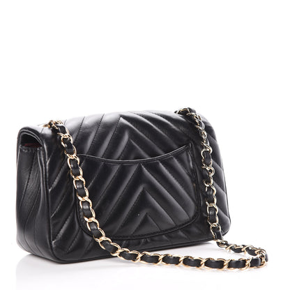 Chanel Lambskin Chevron Quilted Mini Rectangular Flap Black 3 of 9