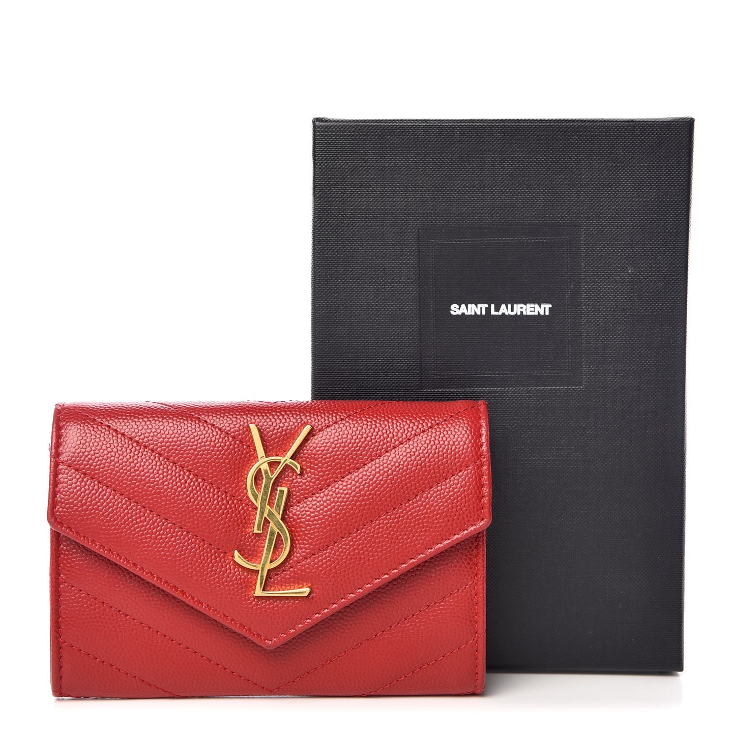 Grain De Poudre Matelasse Chevron Small Monogram Envelope Wallet New Red