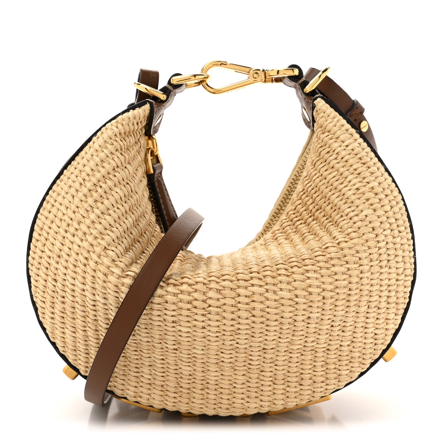Macrame Crochet Vitello Grace Mini Fendigraphy Hobo Bag Natural Gianduia