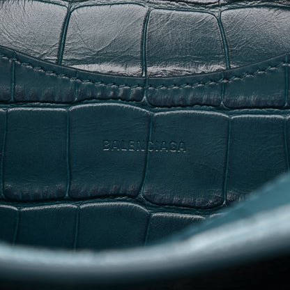 Balenciaga Calfskin Crocodile Embossed Neo Classic Silver Hardware Mini City Dark Petrol Blue 6 of 9