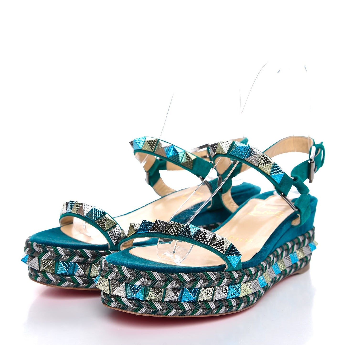 Vel Cotton Veau Velours Pyraclou 60 Platform Sandals 36 Green