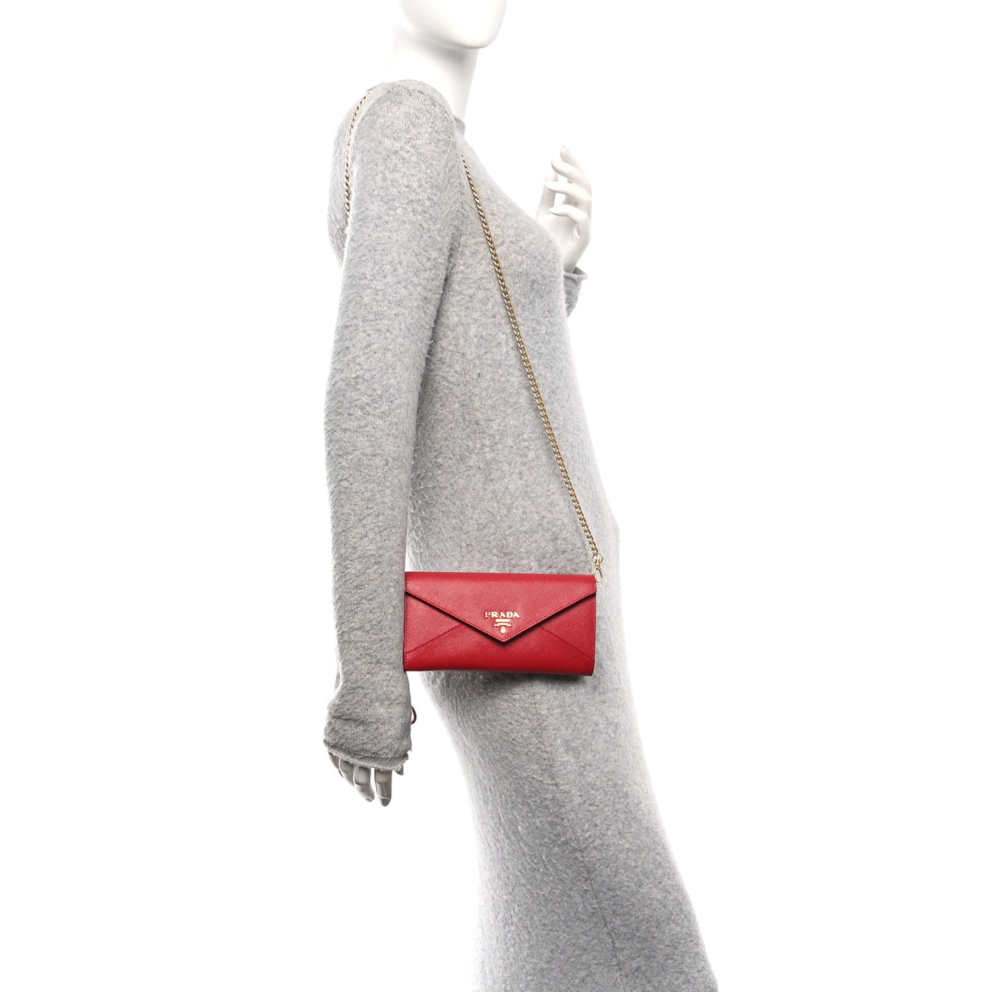 Saffiano Metal Envelope Wristlet Crossbody Wallet Fuoco