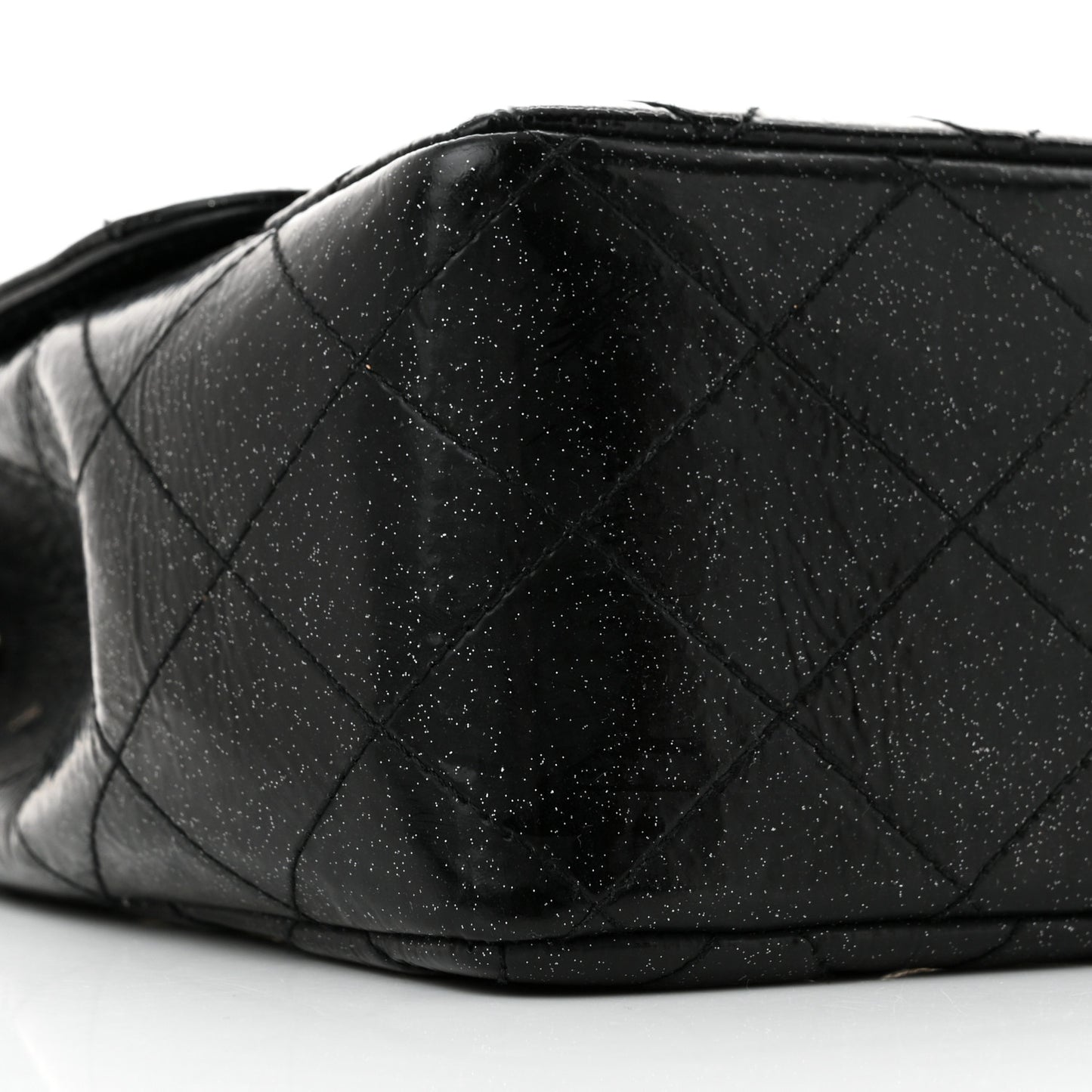 Patent Quilted Sparkle Glitter Jumbo Single Flap Black