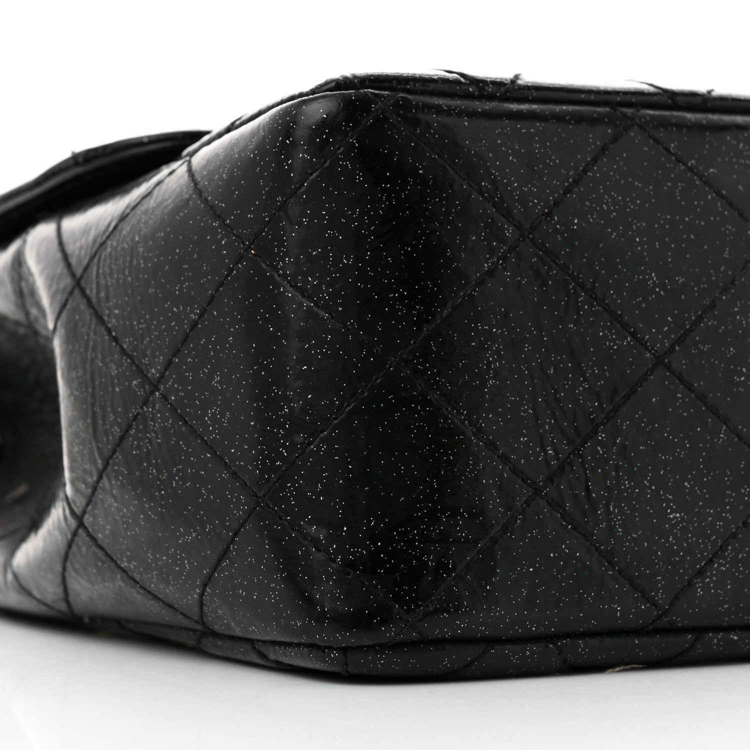 Chanel Patent Quilted Sparkle Glitter Jumbo Single Flap Black 9 of 13