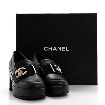 Chanel Lambskin Pearl Crystal Quilted CC Loafers 36 Black 9 of 9