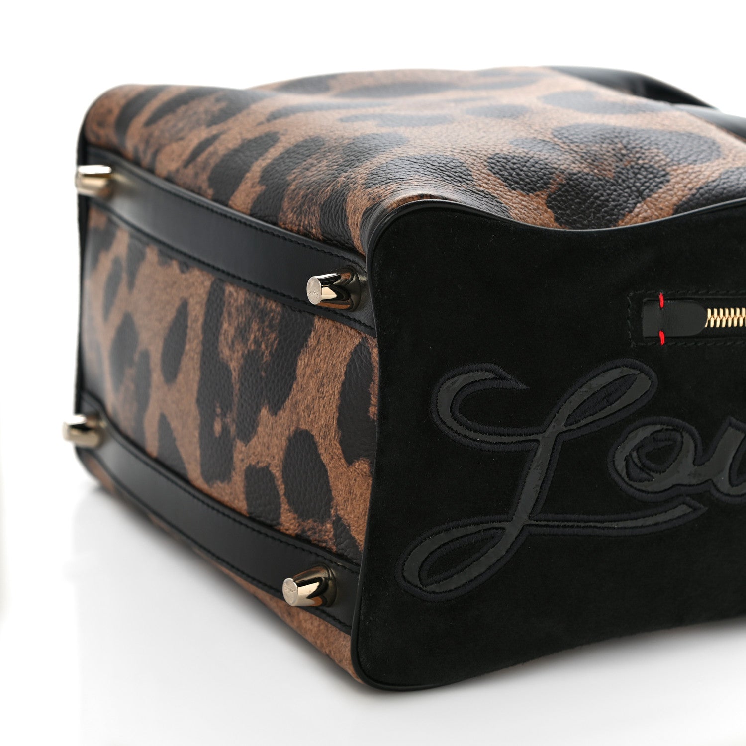 Christian Louboutin Suede Calfskin Leopard Print Small Marie Jane Top Handle Black 10 of 10