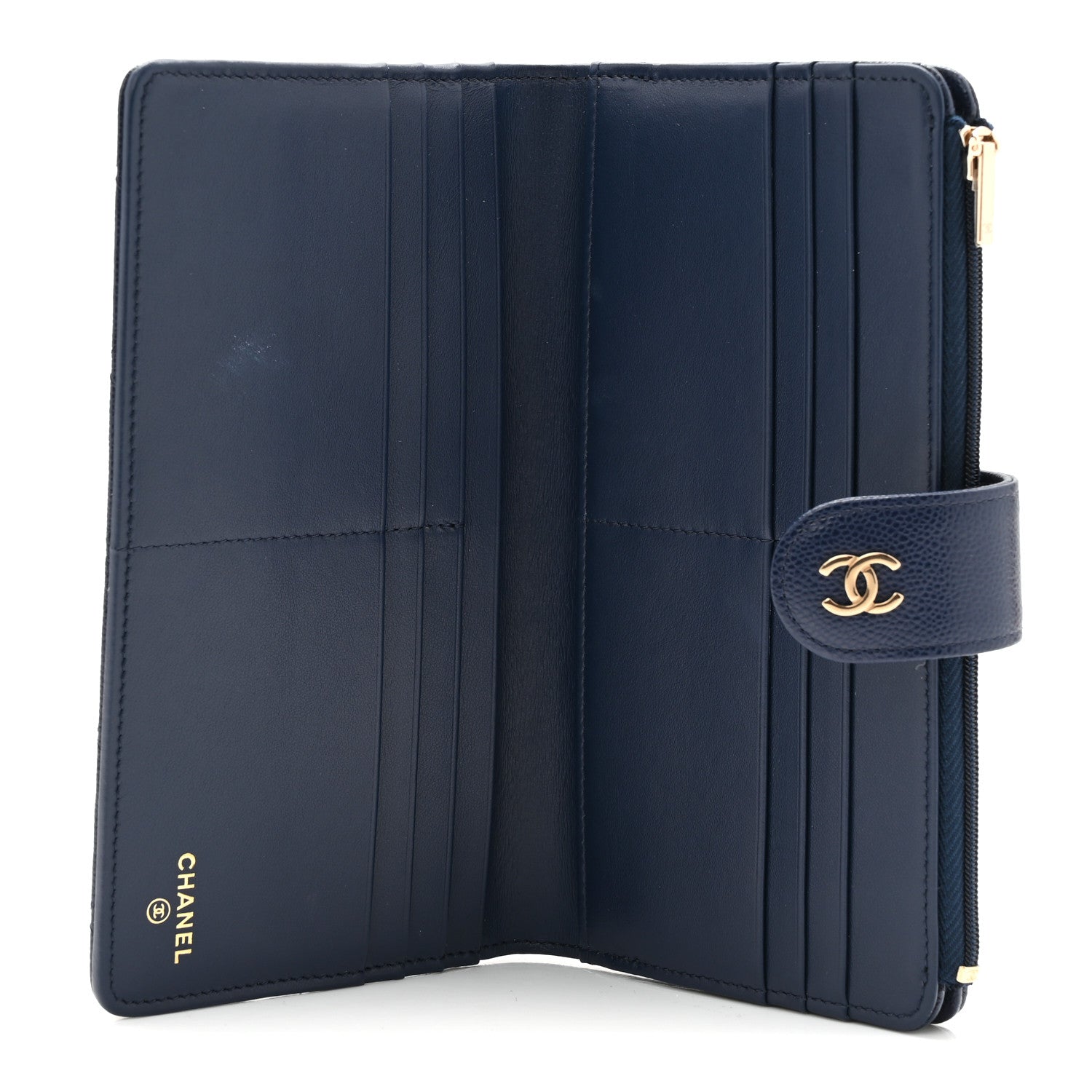 Chanel Shiny Caviar Quilted Vertical Long Zip French Wallet Wallet Navy 5 of 8