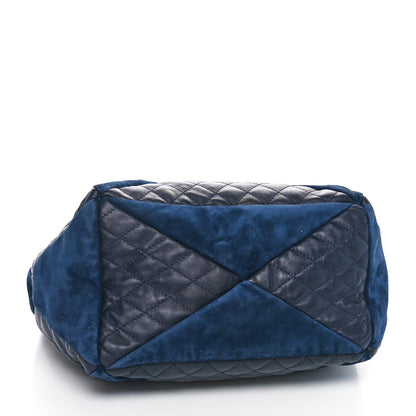 Chanel Goatskin Suede Calfskin Quilted Patchwork Drawstring Bag Blue 4 of 11